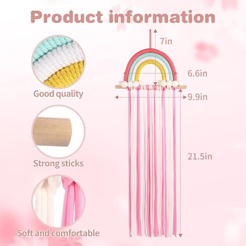Claw Clip Holder For Children Girls - Rainbow Bow Holder For Girls -Clip organizer Decor For Room, Door, Wall (Pink (Width: 9.8inch)) in Saudi Arabia
