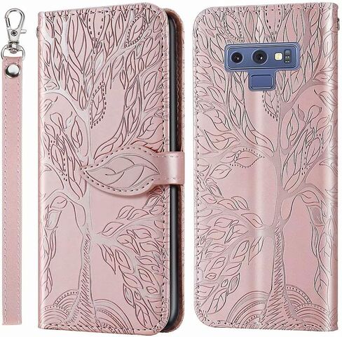 حافظة محفظة MEUPZZK لهاتف Samsung Galaxy Note 9، جلد PU فاخر منقوش على شكل شجرة [Folio Flip] [مسند] [فتحات للبطاقات] [حزام المعصم] [6.4 بوصة] غطاء هاتف لهاتف Samsung Galaxy Note 9 (R-أسود) in Saudi Arabia