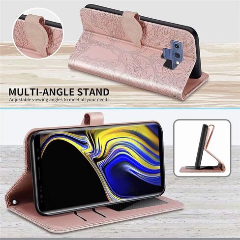 حافظة محفظة MEUPZZK لهاتف Samsung Galaxy Note 9، جلد PU فاخر منقوش على شكل شجرة [Folio Flip] [مسند] [فتحات للبطاقات] [حزام المعصم] [6.4 بوصة] غطاء هاتف لهاتف Samsung Galaxy Note 9 (R-أسود) in Saudi Arabia