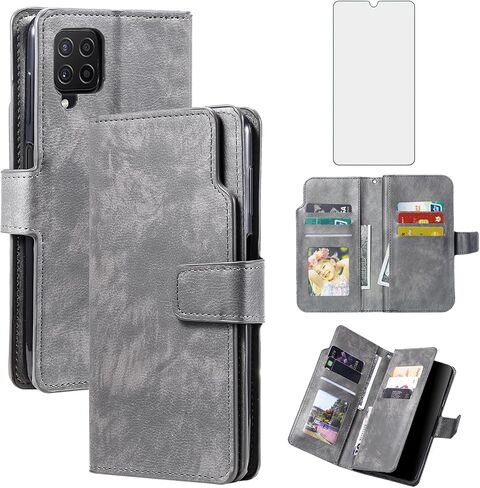 Asuwish Phone Case for Samsung Galaxy A42 5G Wallet Cover with Tempered Glass Screen Protector Flip Credit Card Holder Slot Stand Purse Folio Pocket Mobile Cell A 42 G5 42A S42 4G 2021 Women Men Grey in Saudi Arabia