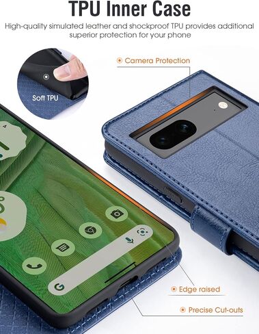 OCASE [Shockproof TPU Inner Shell for Google Pixel 7 Wallet Case PU Leather Flip Folio Case Wallet with Card Holders RFID Blocking Kickstand Google 7 Phone Cover 6.3 Inch 2022 (Blue) in Saudi Arabia