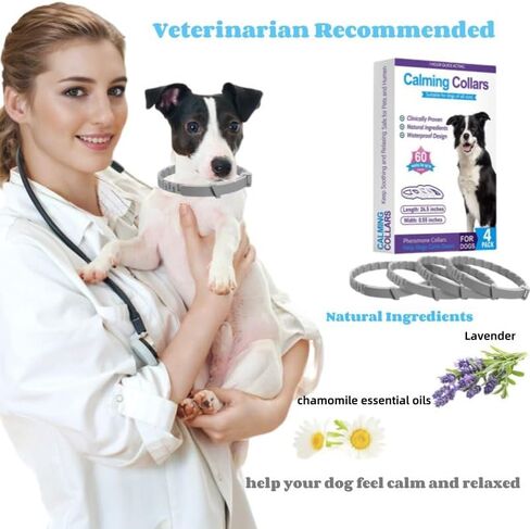 Calming Collar for Dogs (4 Pack) Dog Pheromones Calming Diffuser- Pet Calming Diffuser for Dog and Cats Relief Anxiety Calming Care Lasts 60 Days,Adjustable for All Small Medium and Large Dogs(Grey) in Saudi Arabia