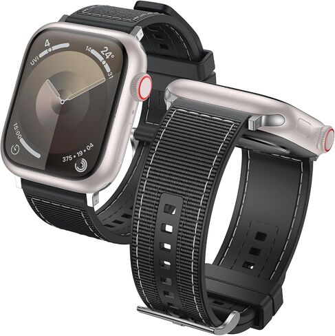 Goton Sport Silicone Nylon Woven Band Designed for Apple Watch Band 45mm 44mm 42mm 49mm for Men Women, Waterproof Soft Replacement Strap for iWatch Ultra2 Ultra SE SE2 Series 9 8 7 6 5 4 3 2 1 Black in Saudi Arabia
