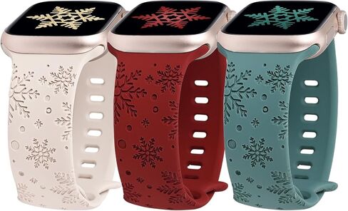 Wearlizer 3 Packs Snowflakes Engraved Bands Compatible with Apple Watch Band 41/40/38/42/45/44/46/49mm Women, Soft Silicone Holiday Sport Strap for Ultra/Ultra 2 Series 10 9 8 7 6 5 4 3 2 1 SE in Kuwait