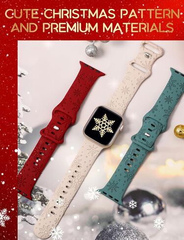 Wearlizer 3 Packs Snowflakes Engraved Bands Compatible with Apple Watch Band 41/40/38/42/45/44/46/49mm Women, Soft Silicone Holiday Sport Strap for Ultra/Ultra 2 Series 10 9 8 7 6 5 4 3 2 1 SE in Kuwait