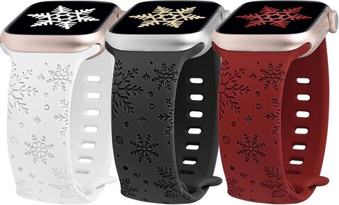 Wearlizer 3 Packs Snowflakes Engraved Bands Compatible with Apple Watch Band 41/40/38/42/45/44/46/49mm Women, Soft Silicone Holiday Sport Strap for Ultra/Ultra 2 Series 10 9 8 7 6 5 4 3 2 1 SE in Kuwait