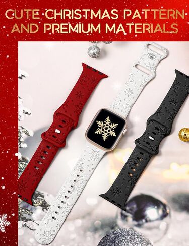 Wearlizer 3 Packs Snowflakes Engraved Bands Compatible with Apple Watch Band 41/40/38/42/45/44/46/49mm Women, Soft Silicone Holiday Sport Strap for Ultra/Ultra 2 Series 10 9 8 7 6 5 4 3 2 1 SE in Kuwait