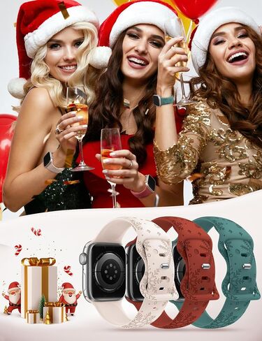 Wearlizer 3 Packs Snowflakes Engraved Bands Compatible with Apple Watch Band 41/40/38/42/45/44/46/49mm Women, Soft Silicone Holiday Sport Strap for Ultra/Ultra 2 Series 10 9 8 7 6 5 4 3 2 1 SE in Kuwait