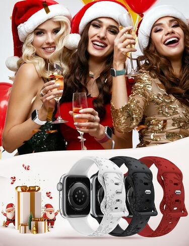 Wearlizer 3 Packs Snowflakes Engraved Bands Compatible with Apple Watch Band 41/40/38/42/45/44/46/49mm Women, Soft Silicone Holiday Sport Strap for Ultra/Ultra 2 Series 10 9 8 7 6 5 4 3 2 1 SE in Kuwait