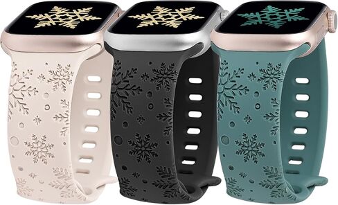 Wearlizer 3 Packs Snowflakes Engraved Bands Compatible with Apple Watch Band 41/40/38/42/45/44/46/49mm Women, Soft Silicone Holiday Sport Strap for Ultra/Ultra 2 Series 10 9 8 7 6 5 4 3 2 1 SE in Kuwait