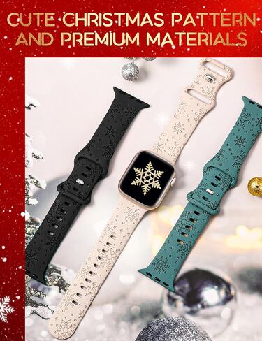 Wearlizer 3 Packs Snowflakes Engraved Bands Compatible with Apple Watch Band 41/40/38/42/45/44/46/49mm Women, Soft Silicone Holiday Sport Strap for Ultra/Ultra 2 Series 10 9 8 7 6 5 4 3 2 1 SE in Kuwait