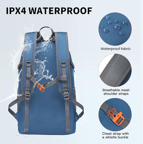 حقيبة ظهر MIYCOO خفيفة الوزن للغاية وقابلة للتعبئة للسفر والتخييم، حقيبة ظهر للمشي لمسافات طويلة سعة 45 لتر مقاومة للماء وقابلة للطي للرجال والنساء باللون الأسود in Kuwait