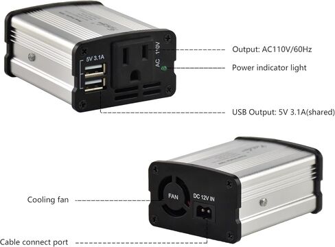 محول طاقة موجة جيبية معدلة بقوة 150 وات وطاقة زيادة 300 وات مع مخرجين USB. (أزرق) in Kuwait