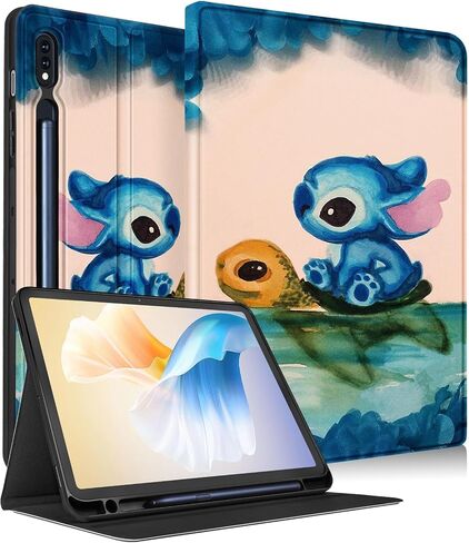 Trendy Fun for Samsung Galaxy Tab S9 Plus/ S9 Fe Plus Case 2023 12.4 inch Cute Cartoon Character Kawaii Smart Covers for Girls Kids Boys Teens Design Stand Folio for Tab S 9 Plus/S9 fePlus, TurtleStit in Saudi Arabia