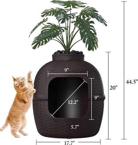 Cat House with Plant by Keygarzone, Plastic Cat Bed House with Rattan Pattern, Cat Cave with Carbon Filter, Cat Houses for Indoor Cats, Easy Assemble & Clean, Brown in Saudi Arabia