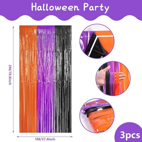 هالوين صورة خلفية برتقالي أرجواني أسود خلفية 3 قطع 3.3 × 6.6 قدم زخارف حفلة الهالوين احباط هامش الستائر كشك الدعائم عيد ميلاد هالوين حزب ديكو نافذة الباب داخلي في الهواء الطلق in Kuwait