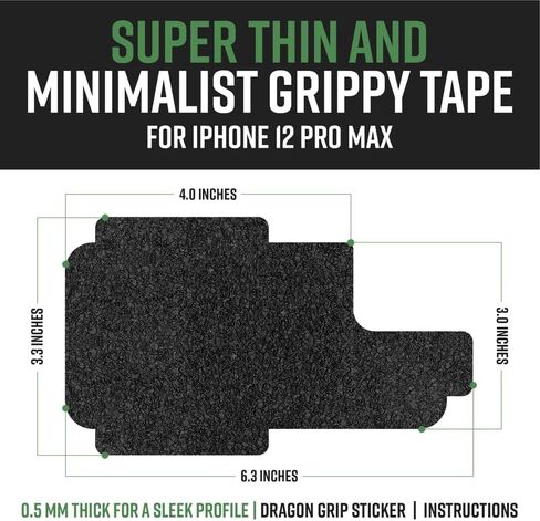 Dragon Grips Cell Phone Grip Tape Stickers Compatible with iPhone 12 Pro, Textured Rubber Grip Tape, Non-Slip Grip Stickers for iPhone, Waterproof iPhone Grip Tape with Magsafe Charging Enabled Black in Kuwait