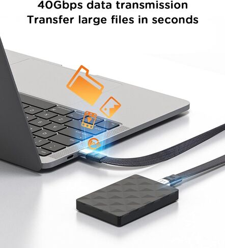 Short USB 4 Cable Flat 20inch/50cm Dual Type-c 240W Fast Charging Cable with 8K@60Hz 40Gbps Data Transfer USB C Cable Compatible with iPhone15,MacBook,Thunderbolt 4/3,iPad,Monitor in Kuwait