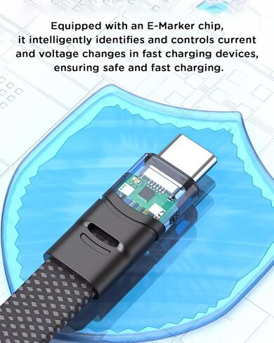 Short USB 4 Cable Flat 20inch/50cm Dual Type-c 240W Fast Charging Cable with 8K@60Hz 40Gbps Data Transfer USB C Cable Compatible with iPhone15,MacBook,Thunderbolt 4/3,iPad,Monitor in Kuwait