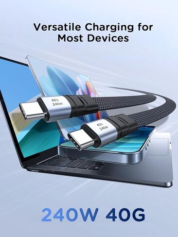 Short USB 4 Cable Flat 20inch/50cm Dual Type-c 240W Fast Charging Cable with 8K@60Hz 40Gbps Data Transfer USB C Cable Compatible with iPhone15,MacBook,Thunderbolt 4/3,iPad,Monitor in Kuwait