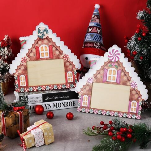 clothmile 2 Pieces Sparkle Snowflake Photo Frame 4x6 Inch Picture Display Winter Christmas Frame Decorations for Tabletop Wooden Frame Home Decorative Xmas Holiday Gift (Gingerbread House) in Saudi Arabia