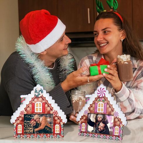 clothmile 2 Pieces Sparkle Snowflake Photo Frame 4x6 Inch Picture Display Winter Christmas Frame Decorations for Tabletop Wooden Frame Home Decorative Xmas Holiday Gift (Gingerbread House) in Saudi Arabia