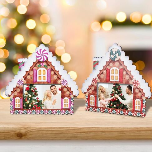 clothmile 2 Pieces Sparkle Snowflake Photo Frame 4x6 Inch Picture Display Winter Christmas Frame Decorations for Tabletop Wooden Frame Home Decorative Xmas Holiday Gift (Gingerbread House) in Saudi Arabia
