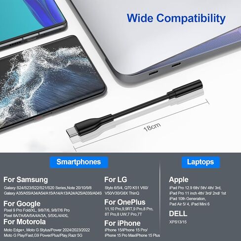 محول صوت USB C إلى 3.5 ملم لسماعات الرأس Google Pixel 8A 8 Pro 7 6 7A 6A، Samsung Galaxy S24 Ultra S23 FE Plus S22 A15 A55 A35، iPhone 15، كابل دونجل AUX أنثى من النوع C in Saudi Arabia