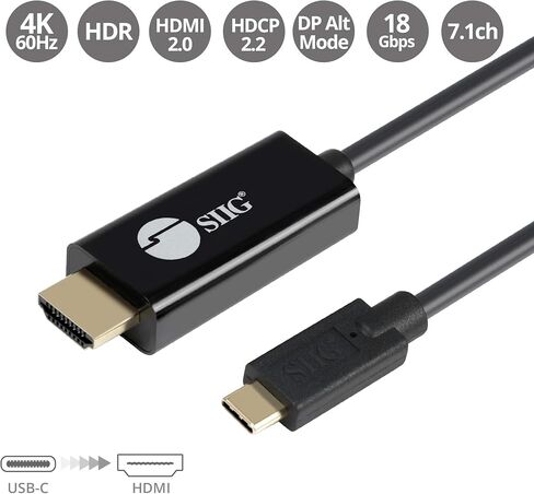 كابل SIIG بطول 6.6 قدم USB-C إلى HDMI نشط، HDMI 2.0 4K60 HDR، محمول لأجهزة الكمبيوتر المحمولة التي تعمل بنظام Windows وMac أو الهاتف الذكي والكمبيوتر اللوحي، يلزم وضع USB-C DP Alt (CB-TC0J11-S1) in Saudi Arabia