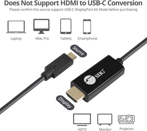 كابل SIIG بطول 6.6 قدم USB-C إلى HDMI نشط، HDMI 2.0 4K60 HDR، محمول لأجهزة الكمبيوتر المحمولة التي تعمل بنظام Windows وMac أو الهاتف الذكي والكمبيوتر اللوحي، يلزم وضع USB-C DP Alt (CB-TC0J11-S1) in Saudi Arabia