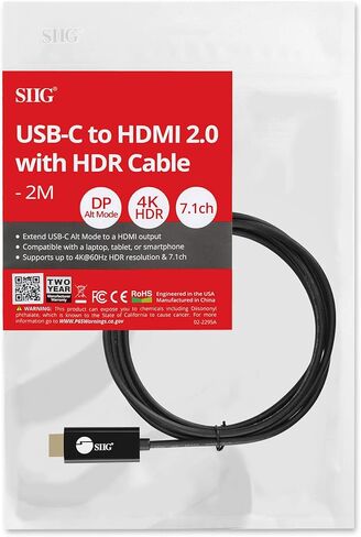 كابل SIIG بطول 6.6 قدم USB-C إلى HDMI نشط، HDMI 2.0 4K60 HDR، محمول لأجهزة الكمبيوتر المحمولة التي تعمل بنظام Windows وMac أو الهاتف الذكي والكمبيوتر اللوحي، يلزم وضع USB-C DP Alt (CB-TC0J11-S1) in Saudi Arabia