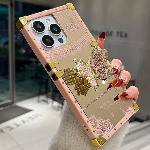 Glitter Kickstand Case for iPhone 16 Pro Max,Cute Luxury Bling Sparkly Butterfly with Foldable Stand Elegant Mirror Shockproof Protective Case for Women Girls for iPhone 16 Pro Max 6.9", Pink in Saudi Arabia