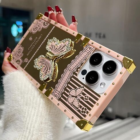 Glitter Kickstand Case for iPhone 16 Pro Max,Cute Luxury Bling Sparkly Butterfly with Foldable Stand Elegant Mirror Shockproof Protective Case for Women Girls for iPhone 16 Pro Max 6.9", Pink in Saudi Arabia