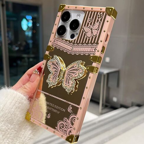 Glitter Kickstand Case for iPhone 16 Pro Max,Cute Luxury Bling Sparkly Butterfly with Foldable Stand Elegant Mirror Shockproof Protective Case for Women Girls for iPhone 16 Pro Max 6.9", Pink in Saudi Arabia