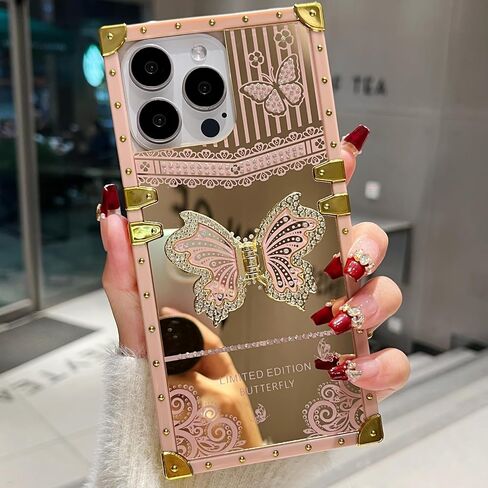 Glitter Kickstand Case for iPhone 16 Pro Max,Cute Luxury Bling Sparkly Butterfly with Foldable Stand Elegant Mirror Shockproof Protective Case for Women Girls for iPhone 16 Pro Max 6.9", Pink in Saudi Arabia