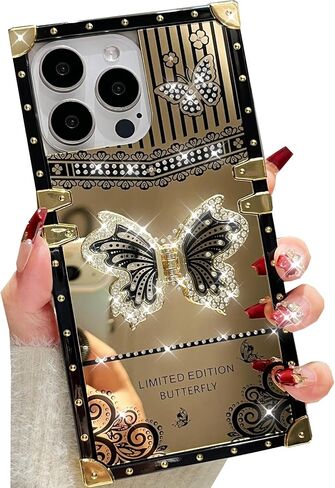 Glitter Kickstand Case for iPhone 16 Pro Max,Cute Luxury Bling Sparkly Butterfly with Foldable Stand Elegant Mirror Shockproof Protective Case for Women Girls for iPhone 16 Pro Max 6.9", Pink in Saudi Arabia