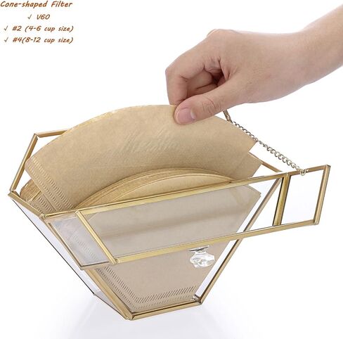 ELLDOO Gold Glass Coffee Filter Holder Coffee Paper Storage Container Filter Paper Dispenser Rack with Dustproof Cover in Saudi Arabia