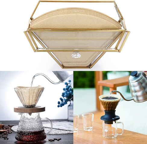 ELLDOO Gold Glass Coffee Filter Holder Coffee Paper Storage Container Filter Paper Dispenser Rack with Dustproof Cover in Saudi Arabia