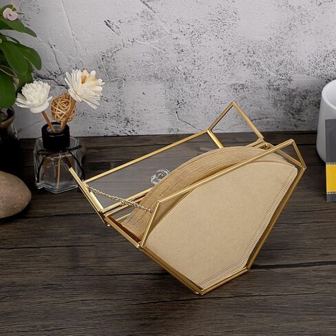 ELLDOO Gold Glass Coffee Filter Holder Coffee Paper Storage Container Filter Paper Dispenser Rack with Dustproof Cover in Saudi Arabia