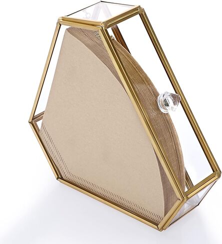 ELLDOO Gold Glass Coffee Filter Holder Coffee Paper Storage Container Filter Paper Dispenser Rack with Dustproof Cover in Saudi Arabia