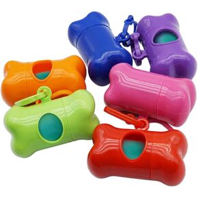 Dog Poop Bag, Set of 6 Bone Shaped Dispensers + 90pcs Pet Waste Bags, Dog Waste Bags, Bulk Poop Bags on a roll, Clean up Poop Bag