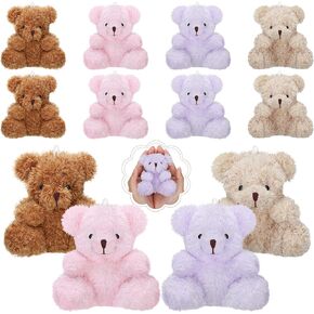 Sotiff 12 Pcs Mini Bear Plush Stuffed 4 Inch Small Fuzzy Bear Bulk Animal Toy Bear Doll Keychains Decor Wedding Party Favors for Baby Shower Birthday Party Supplies(Brown)