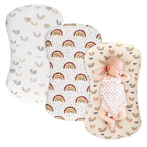 3 Pack Muslin Baby Lounger Cover, Organic Cotton Slipcover Removable Snuggle Me Lounger Cover Baby Padded Lounger Fits Newborn Lounger Cover for Baby Boys and Girls (Rainbow)