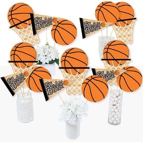 Big Dot of Happiness Nothin' but Net - Basketball - Baby Shower or Birthday Party Centerpiece Sticks - Table Toppers - Set of 15