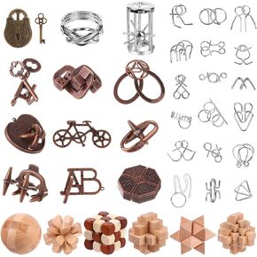 36 PCS 3D Puzzle Metal Brain Teasers Puzzle Game Toys Brain Games for Adults Teens, Metal Puzzles Brain teasers, Educational Toys Mind Puzzles Wooden and Metal Puzzles Unlock Interlock IQ Puzzles Box