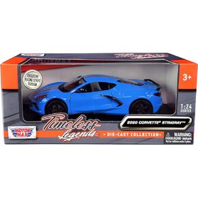 MotormaxToy 2020 Chevy Corvette C8 Stingray Blue with Silver Racing Stripes Timeless Legends 1/24 Diecast Model Car by Motormax79360