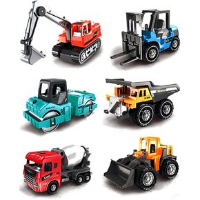Construction Trucks 6 Pcs Colorful Mini Assorted Construction Vehicles Alloy Diecast Car Sand Box Excavator Cement Dumper Bulldozer Forklift for Kids Boys Girls Birthday Xmas Present