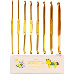 Crochet Hooks Set with Case, BENBO 10PCS Double Ended Crochet Hooks Golden Aluminum Sweater Yarn Knitting Needles Weave Craft Tool Kit for DIY Sewing, 1-8mm