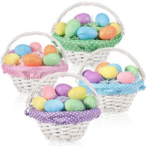 4 Pack Easter Basket with Liner Raffia Grass Easter Egg Basket with Handle Woven Gift Basket for Egg Hunting Picnic Party Decoration Candy Storage, 7.9 x 3.9 x 3.9" (Cute Color,Lace)