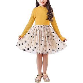AGQT Toddler Girls Tutu Dress Long Sleeve Star Print Tulle Tutu Dress Size 18M-6T